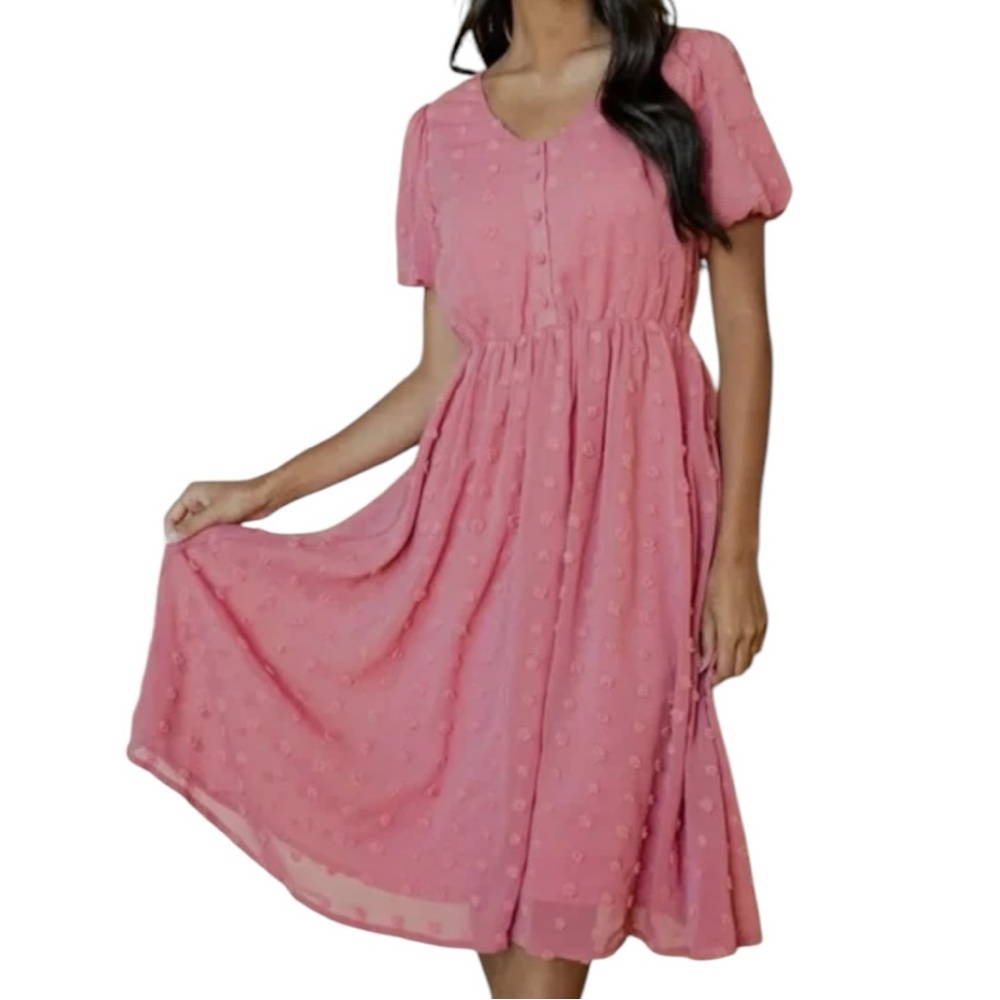 Baltic Born Mila Mauve Swiss Dot Midi Dress size XL NWT Short Sleeves